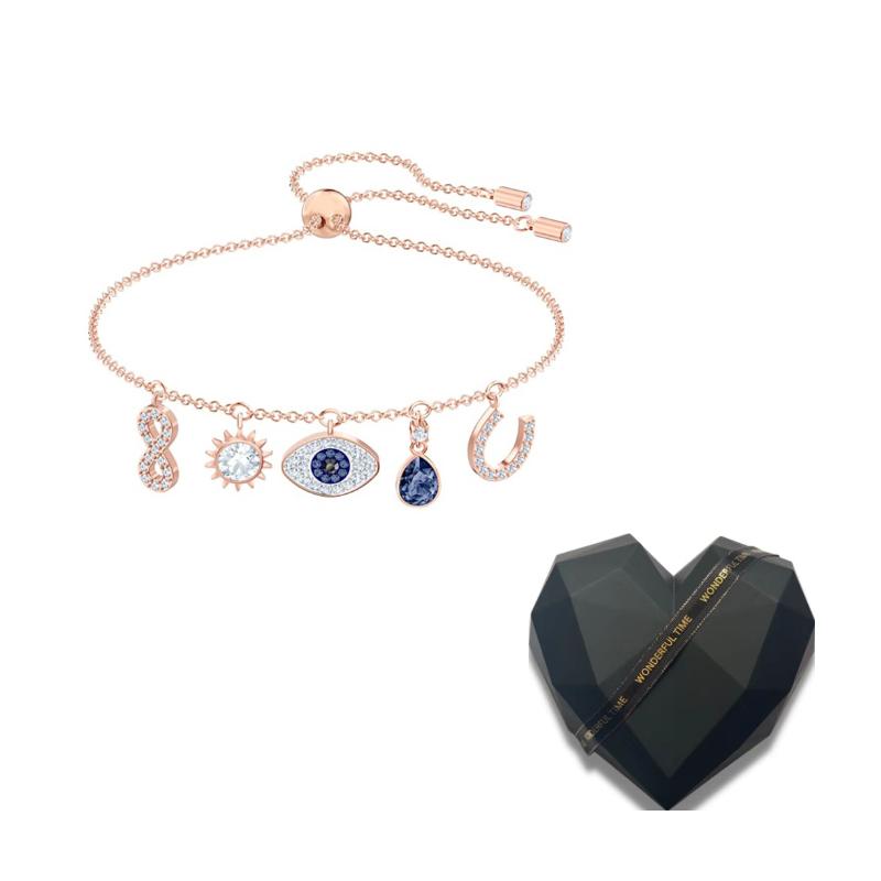Swarovski Symbolica Rose Gold plated Bracelets Womens Blue F-Black Heart-Shaped Gift Box