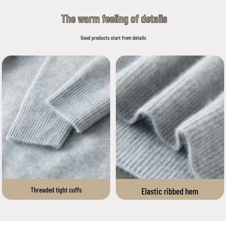 Men's 100% Wool Round Neck Loose Casual Sweater - Thickened Long Sleeve Knitwear