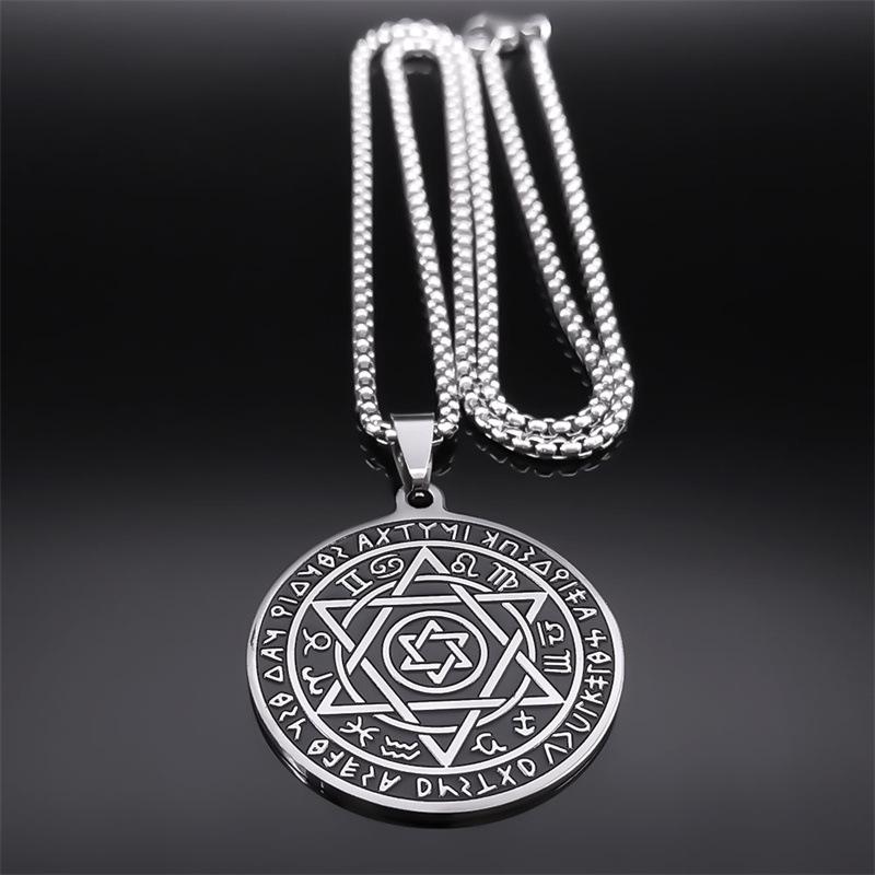 Norse Runes And Hebrew Zodiac Constellation Pendant With Stainless Steel Star Of David Necklace