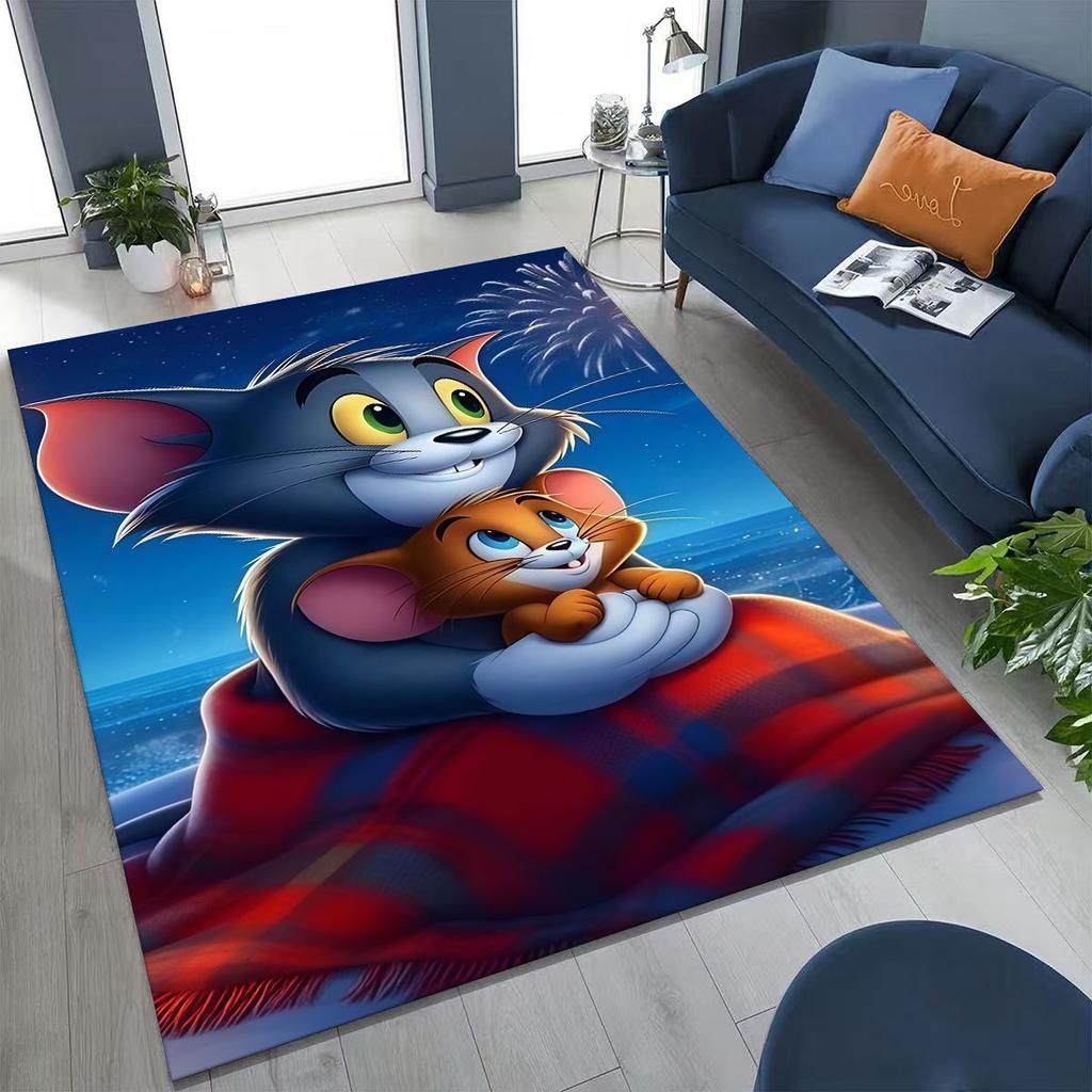 Dywanik Artystyczny z Kreskówką Tom i Jerry Kot Mysz 3D do Sypialni Salonu Kanapy Domu Mata Wycieraczka Dekoracja, Duża Antypoślizgowa Mata Podłogowa dla Dzieci