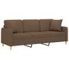 3 Seater Sofa with Decorative Cushions Brown 180 Cm Fabric