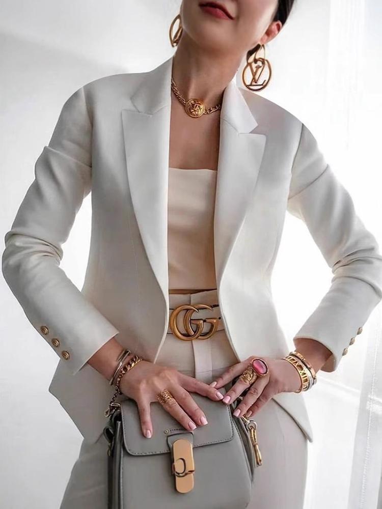 Spring Autumn Women's Fashionable Lapel Three Cufflinks Slim Fit Solid Color Suit Jacket