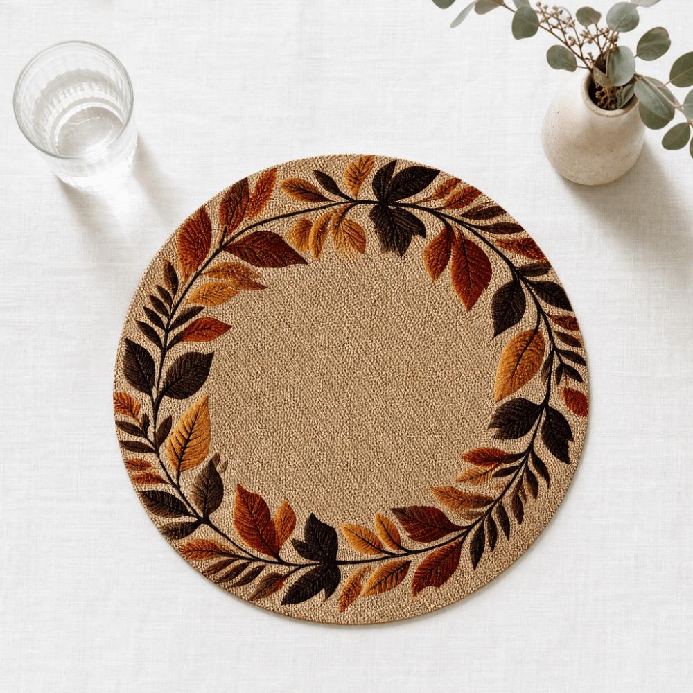 6PCS Non-slip Round Placemat Heat Insulation 2D Printed Flower Linen Table Mat Anti-scald Polyester Dining Mat Dining Room