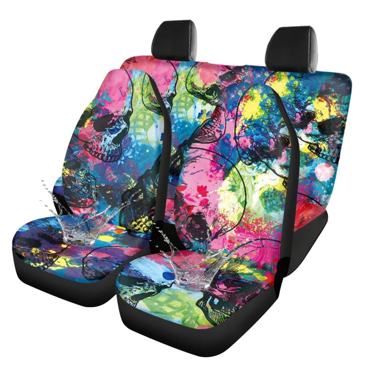 

5-Seater Vehicle Seat Covers Digital Print Abstract Design Waterproof Airbag Compatible Front Rear Seat Covers Full Set Non-Slip onesize
