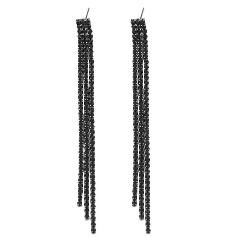 Temperament Luxury Fringed Rhinestone Earrings Women's Versatile Chain Long Three-Row Fringed Diamond Earrings Earrings
