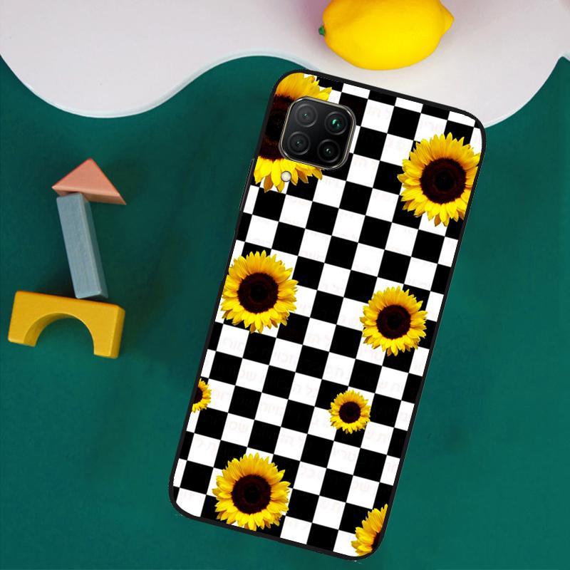 Checkerboard Sunflower For Huawei Nova Y73 Y72 Y70 Y90 Y60 Y61 Y91 12s 12i 11i 8i 9 10 SE P40 Lite P30 P60 Pro Case