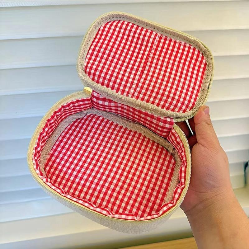 Strawberry Embroidered Cosmetic Bag Portable Travel Organizer For Makeup Skincare Essentials And Daily Toiletries Storage