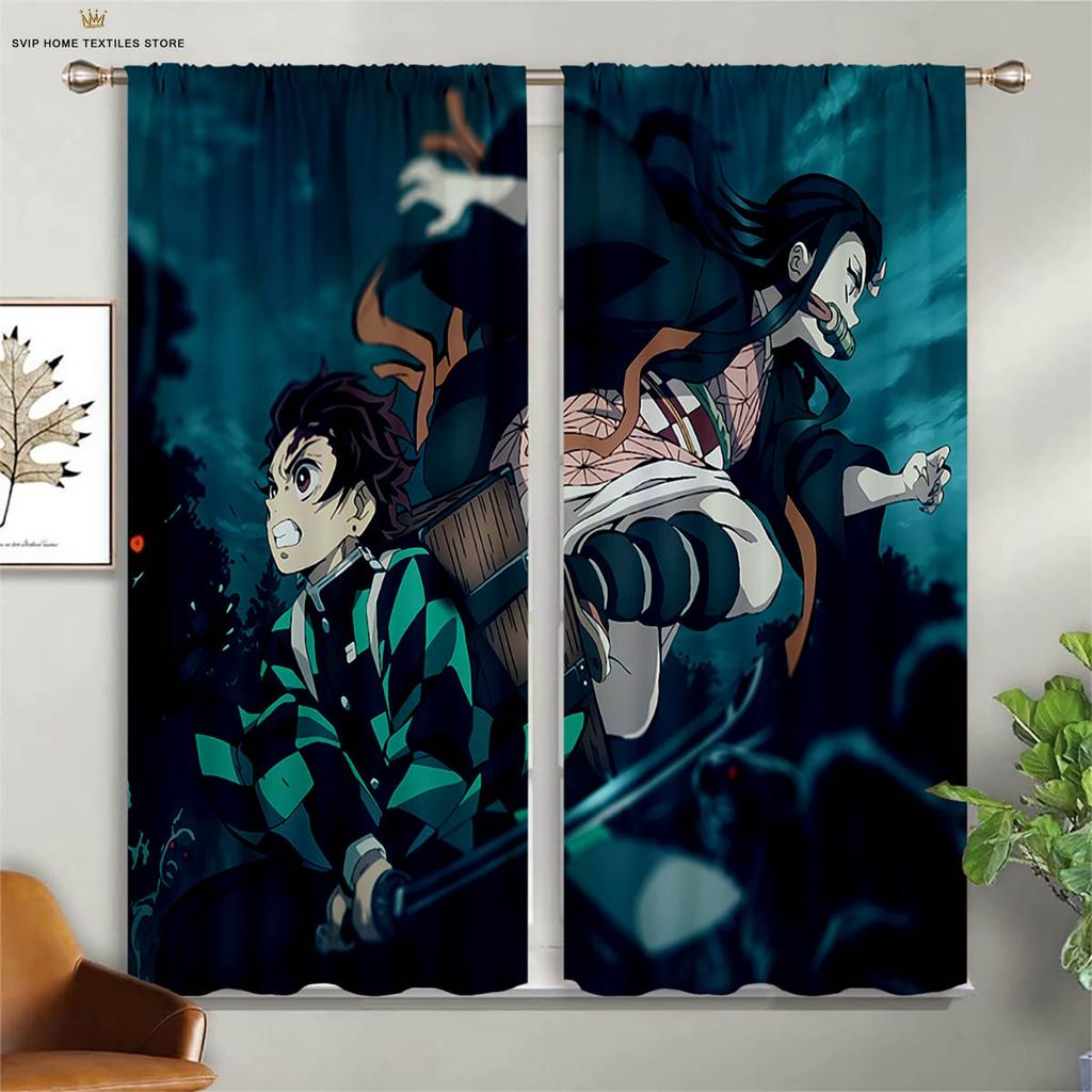 Japanese Comic Printed Curtains, Hot-Blooded Animation, Living Room, Study, Children's Room, Decorative, Easy to Wash, 2Pcs