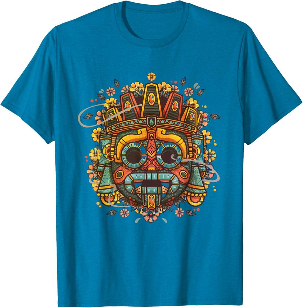 T-shirt Colorata Maschera Maya Azteca Uomo Casual Traspirante Grafica Maglietta Viaggio