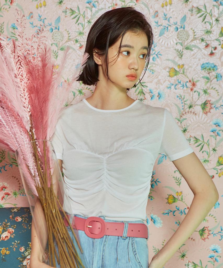 Baitalssain [Line] Shirring Top Layered T-Shirt (Ivory)
