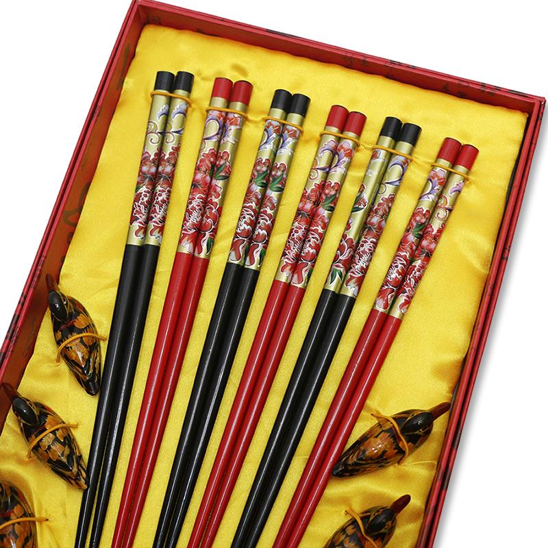 Gift Box Chopsticks Peking Opera Facial Makeup Wooden Carving Craft Korean Chopsticks Set Japanese Sushi Chop Sticks Wood Ducks