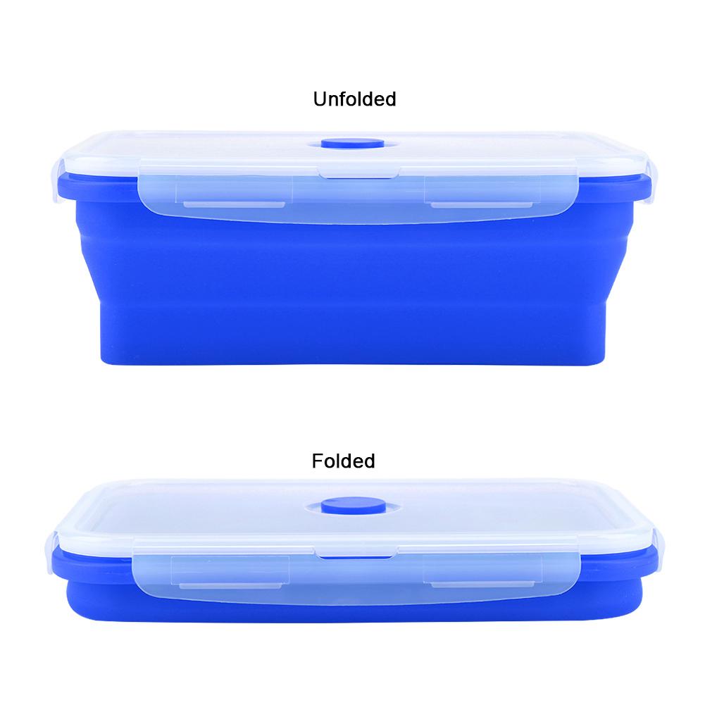 1200ml Rectangle Silicone Bento Box Collapsible Lunch Box Microwave Food Container (Dark Blue)