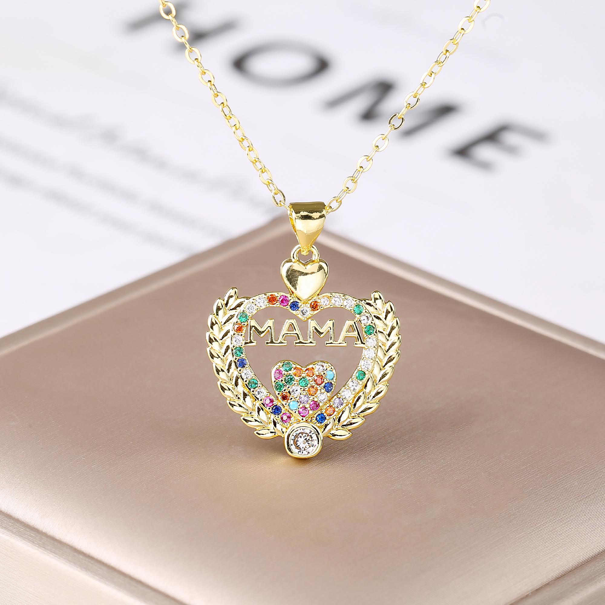 

Rhinestone Heart-Shaped Mom Pendant Necklace Fashion Elegant Necklace Zircon Accessories for Women Daily Wear Mothers Day Gift