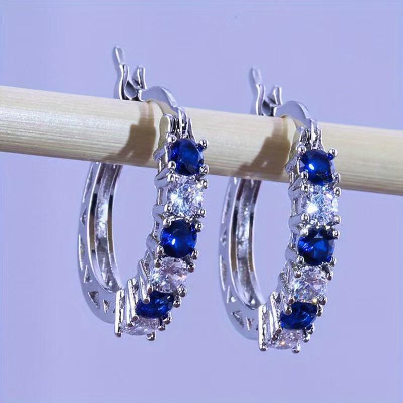 European & American Stylish Circle Earrings with Purple Zircon Inlay