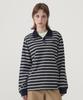 COVERNAT WOMAN Striped Rugby Long T-Shirt Navy