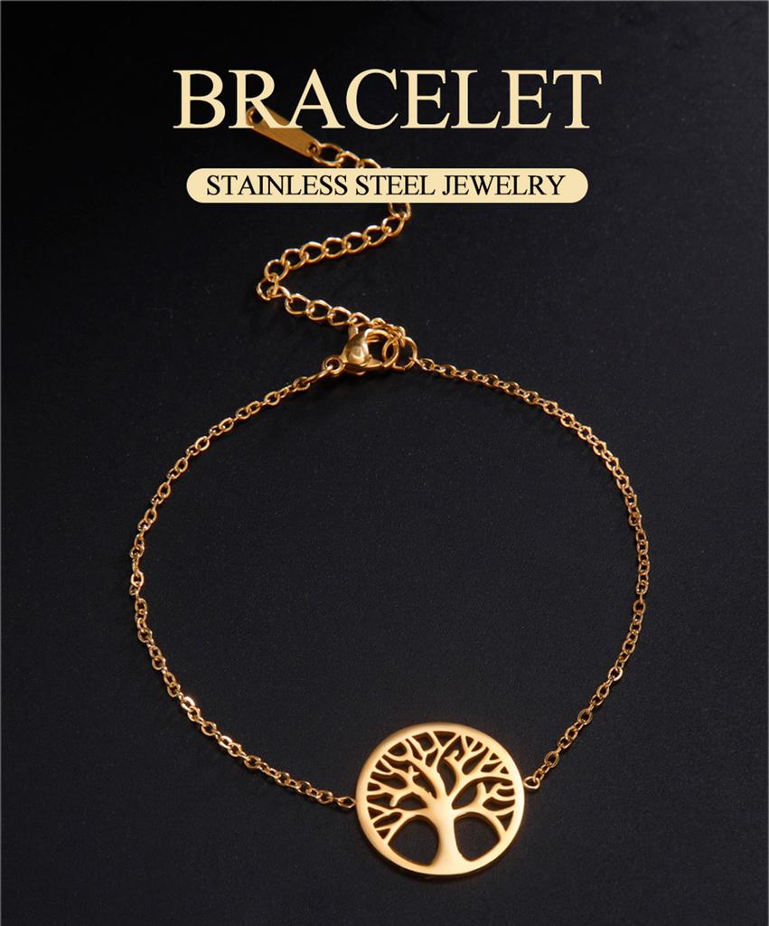 Dawapara Tree of Life Bracelet for Women Positive Energy Growth and Strength Amulet Stainless Steel Minimalist Couple Jewelry