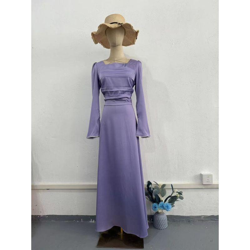 

Модный ветер Модное приталенное платье с длинным рукавом и квадратным вырезом Темпераментное длинное платье Сексуальное платье с длинным рукавом Violet XL