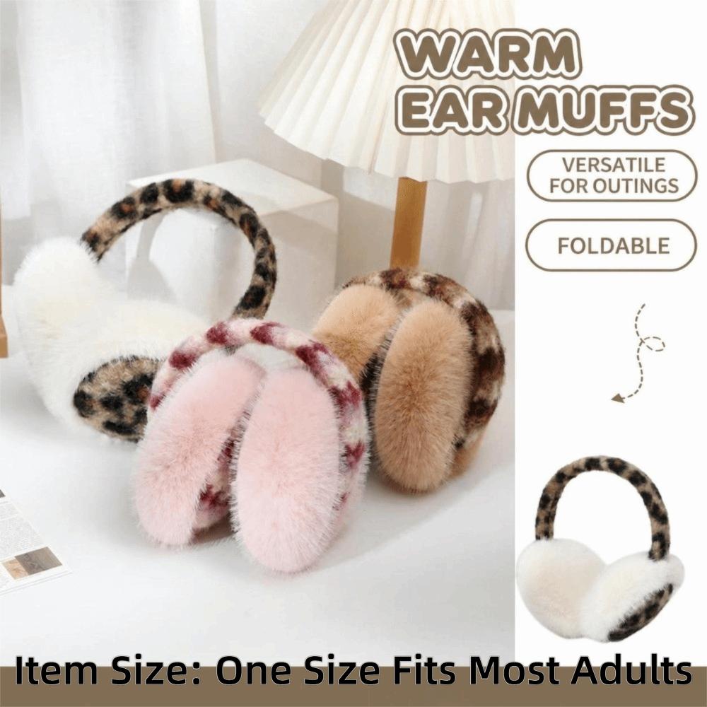 Windproof Foldable Ear Warmers Leopard Print Plush Ear Muffs  Cold Weather Protection