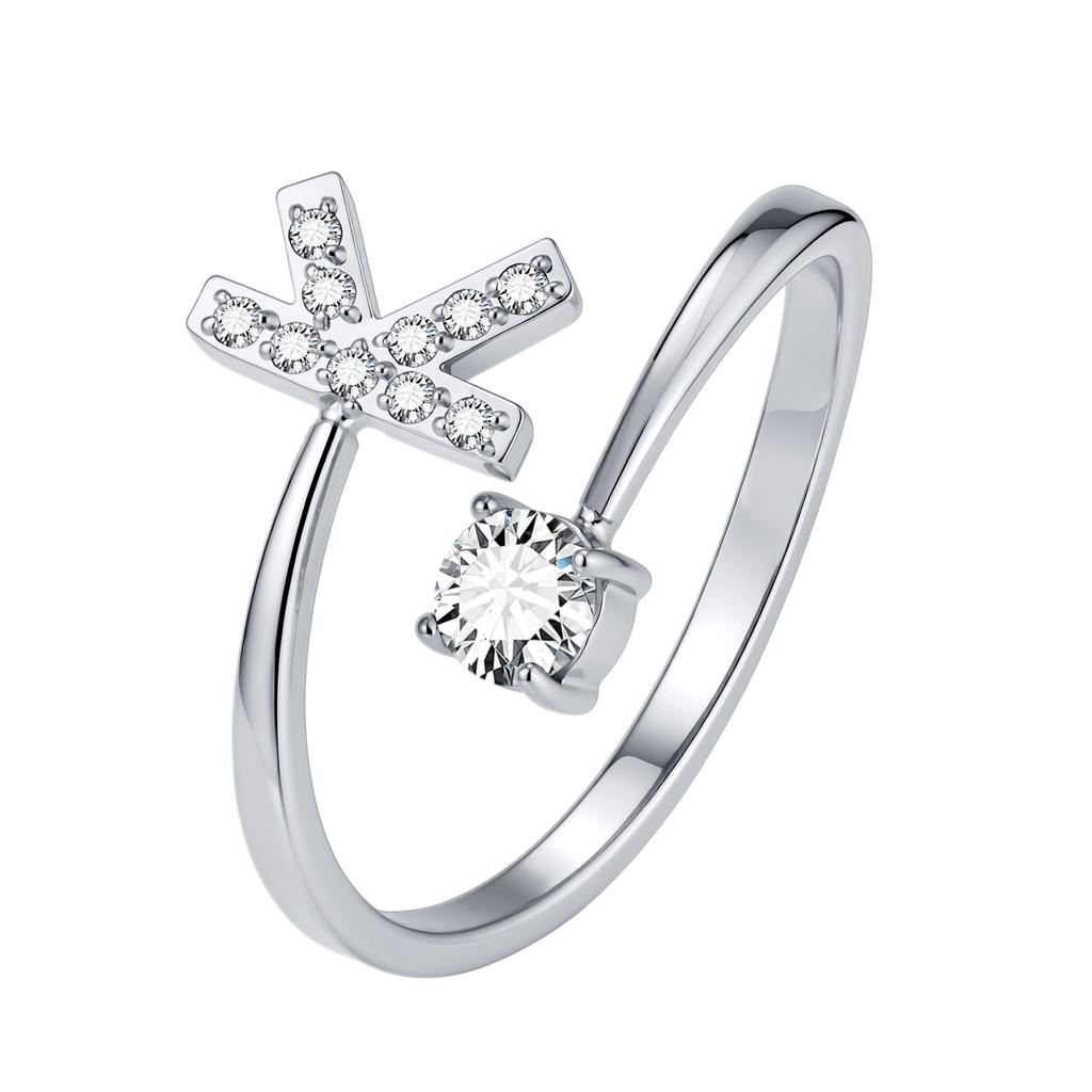 Chic Zircon Initial A-Z Letter Rings for Women Girls Adjustable Opening Ring Name Alphabet Female Wedding Fashion Jewelry Gift