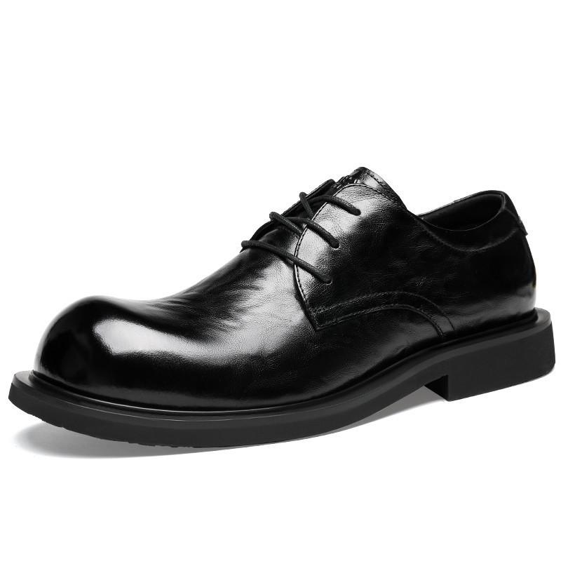 2025 Leather Shoes Men's Leather High-end Men's Shoes First Layer Cowhide British Style Wedding Leather Shoes Big Head Trend Versatile