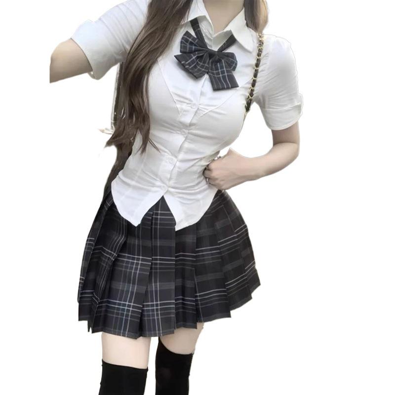 Japanese Academy Style Slim Fit JK Uniform Blouse - Women's Short Sleeve Versatile Top