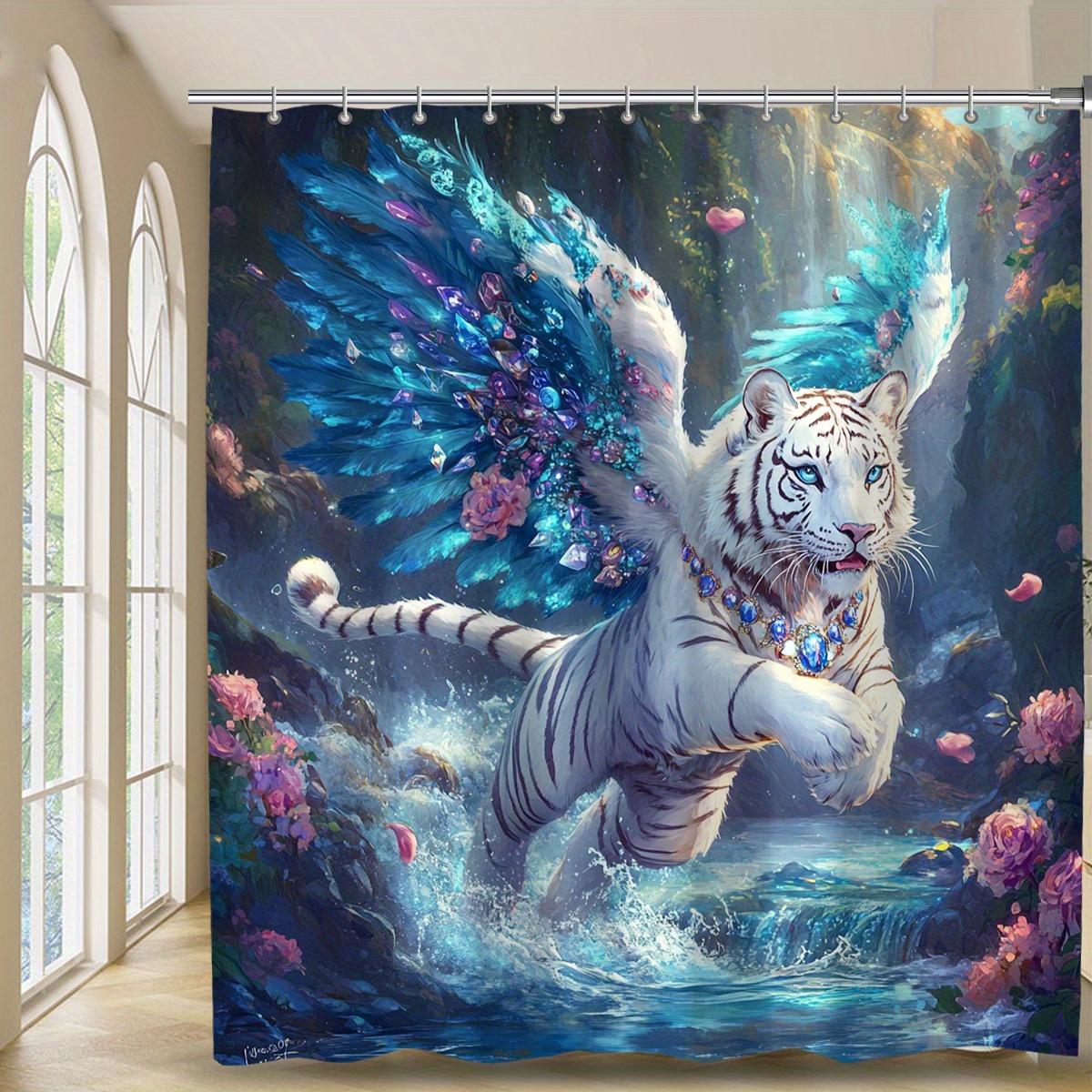 

1pc Fantasy Flying Tiger Shower Curtain with Hooks - Vibrant Digital Print, Durable Polyester Fabric, Perfect for Home Bathroom 90x180cm