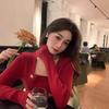 Red Sweater Inner Sweater Women's Autumn New Versatile Square Neck Knitted Sweater
