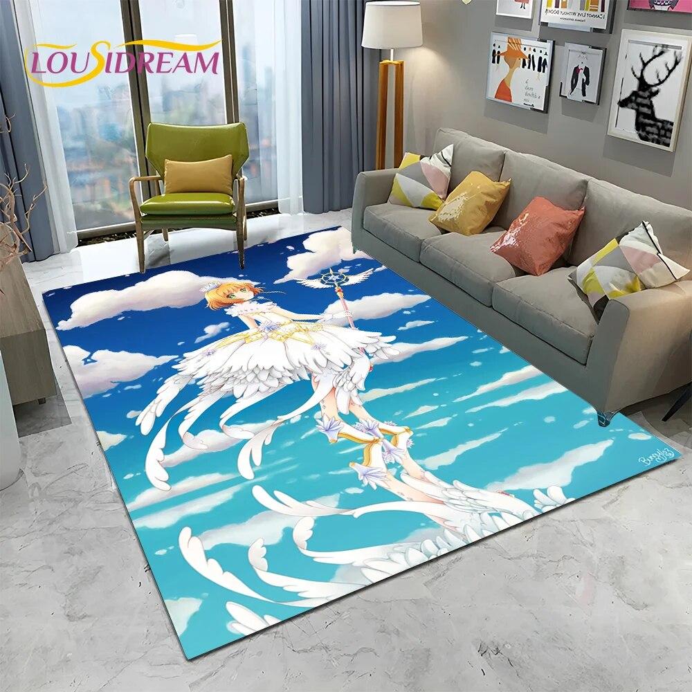 Carino Tappeto Tappetino 3D Captor Anime Cartone Animato Sakura per Casa Soggiorno Camera da Letto Divano Decorazione, Tappeto Area Bambini Antiscivolo Tappetino Pavimento