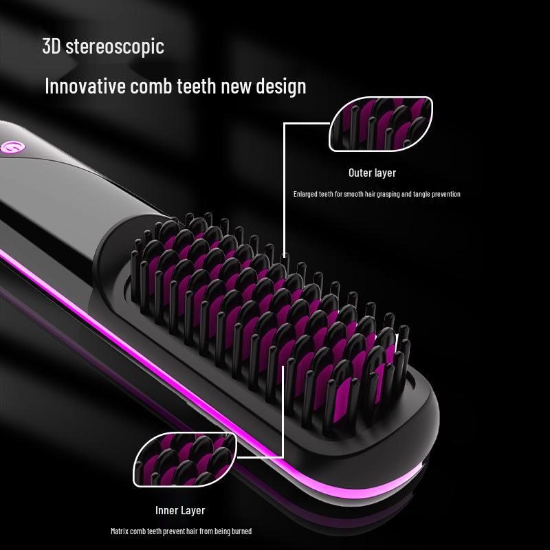 Rechargeable Portable Wireless Hair Styling Comb with Negative Ion Hair Care for Straightening and Curling