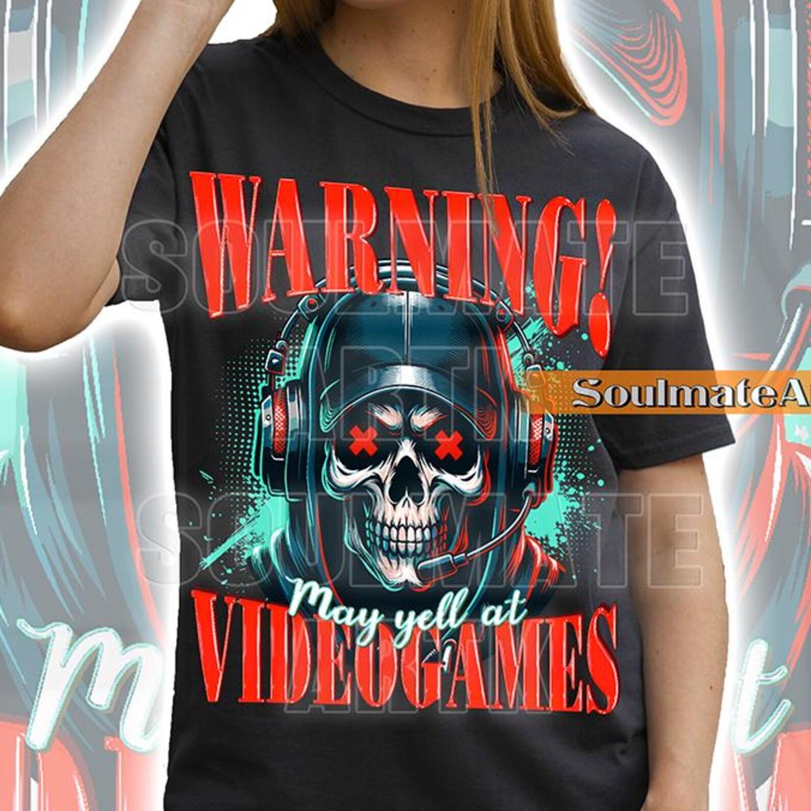 Warning May Yell At Video Games Shirt, Funny Skeleton Tshirt, Meme Joke T-shirt, Hilarious Bootleg T-shirt, Unisex Graphic Tee M