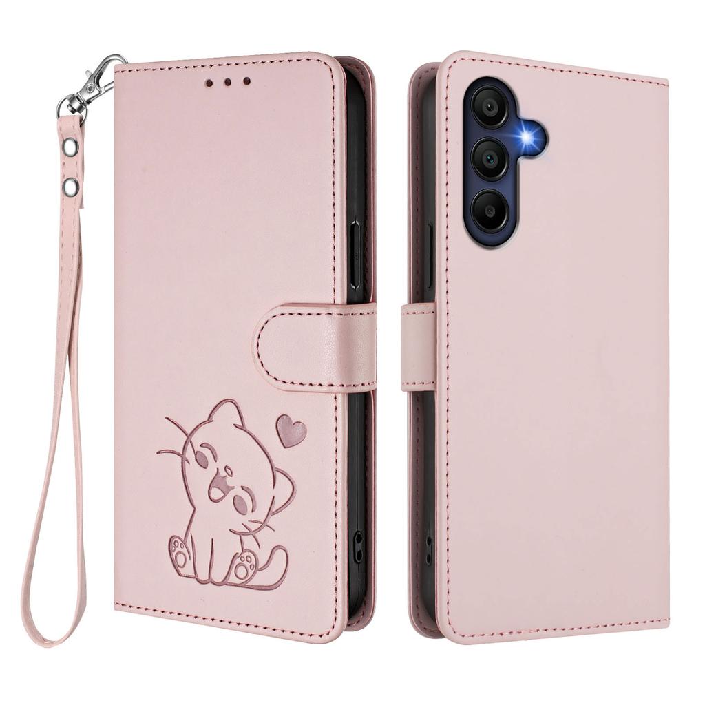 For Samsung Galaxy A16 4G/Galaxy A16 5G Wallet Case with Wrist Strap Love Cat Pattern Imprint Leather Phone Cover