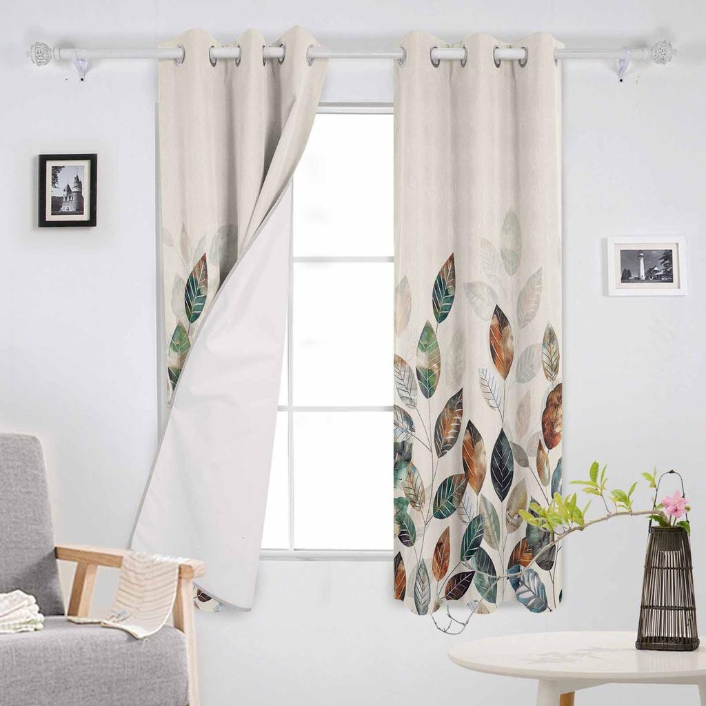 Autumn Thanksgiving Blue-Green Yellow Leaf Plants Blackout Curtains For Living Room Bedroom Window Treatment Drapes Home Decor