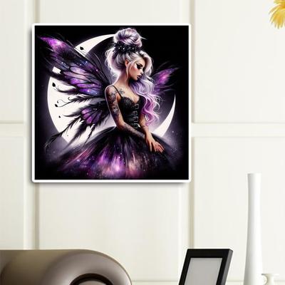 Butterfly Girl Moon 5D DIY Diamond Art Round Full Drill Dimond Painting Kits for Home Wall Decor Diamond Art Kit 40x40cm