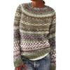 Women Sweater Round Neck Long Sleeve Patchwork Color Knitting Tops Loose Hem Printed Knitwear Winter Wear