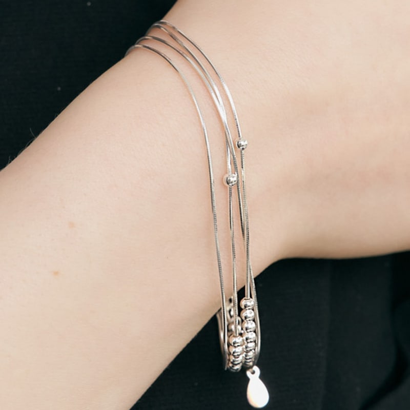 UNI.J [Cotidiano]Silky Layered Ball Silver Bracelet Ib327