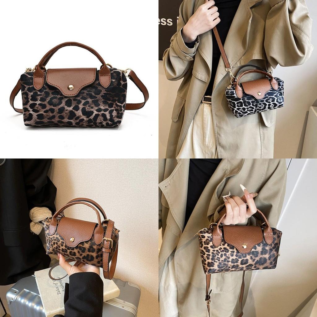 Trendy Plush Leopard Print Handbag For Women Stylish Mini Square Bag With Cozy Design