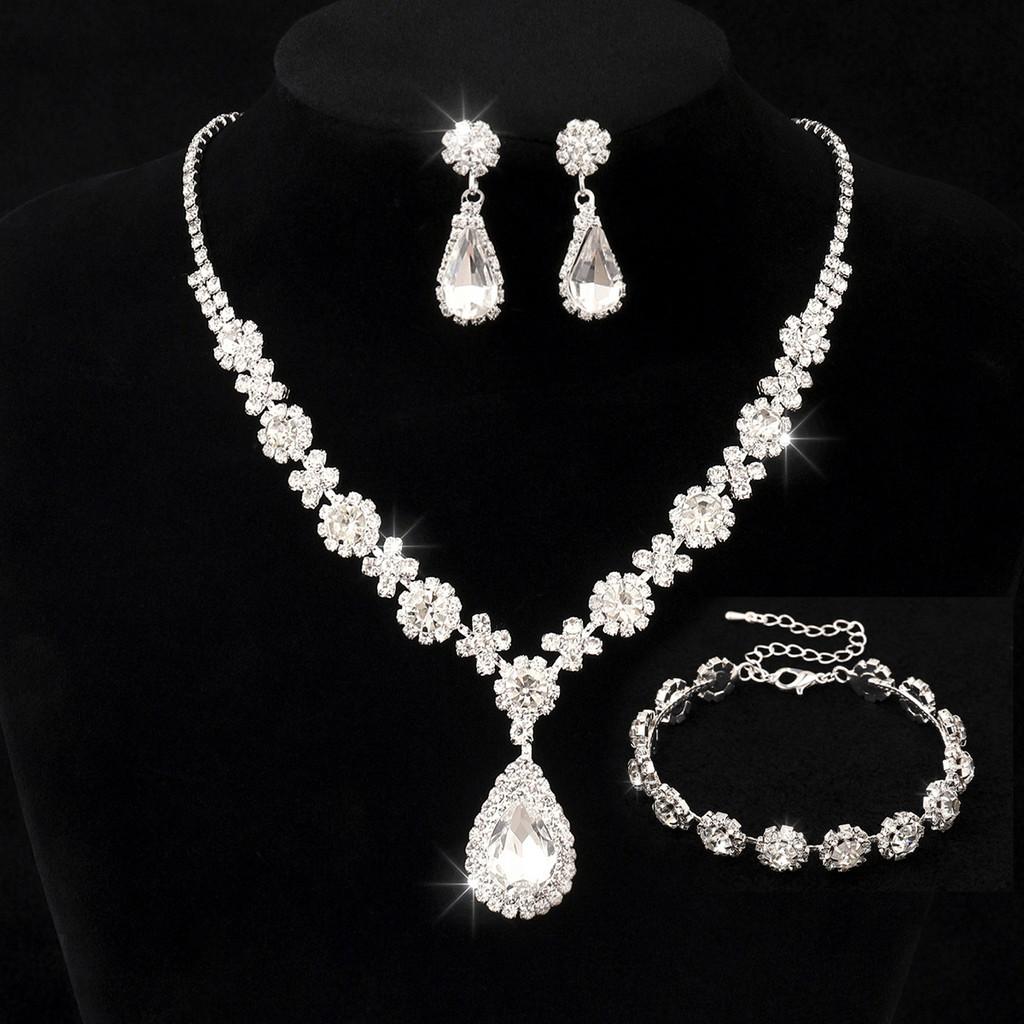 Water Drop Bridal Jewelry Set With Rhinestone Earrings And Necklace For Elegant Wedding Accessories