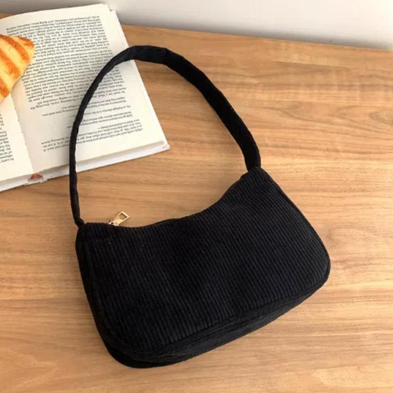 Fashion Vintage Women Handbags Corduroy Underarm Bag Casual Women Shoulder Bags Solid Color Zipper Female Handbag