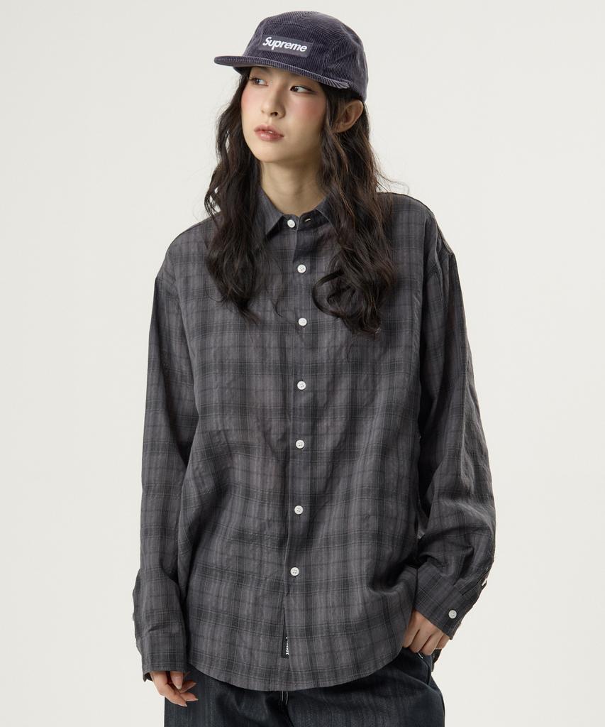 UNKNOWN PLANET Vintage Oversized Check Shirt Gray