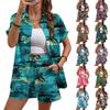 Women's 2 Piece Hawaiian Vacation Outfits Print Short Sleeve Shirts And Shorts Beach Sets Resort Wear