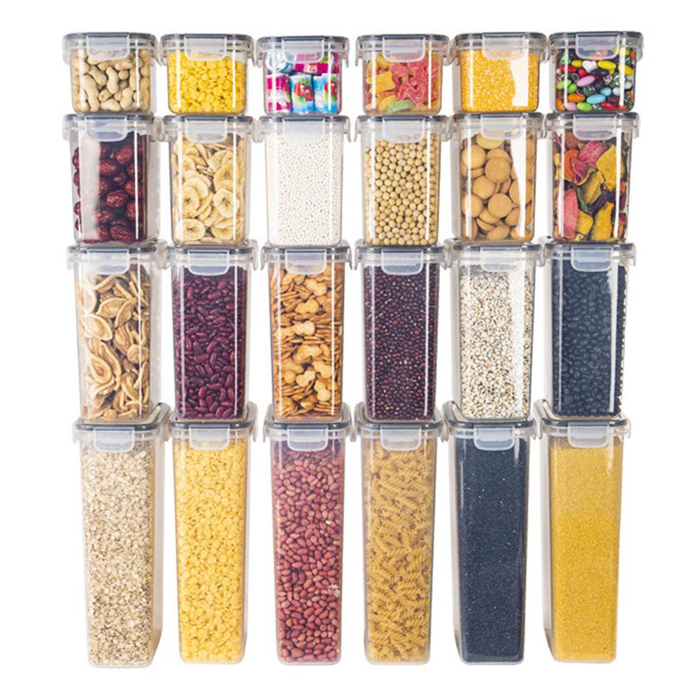 24 ks Sada Kuchyňská vzduchotěsná nádoba Nádoba na skladování obilí Chlazená Bez zápachu Průhledná PP Krabička pro uchování čerstvosti (Bez BPA, certifikováno FDA)