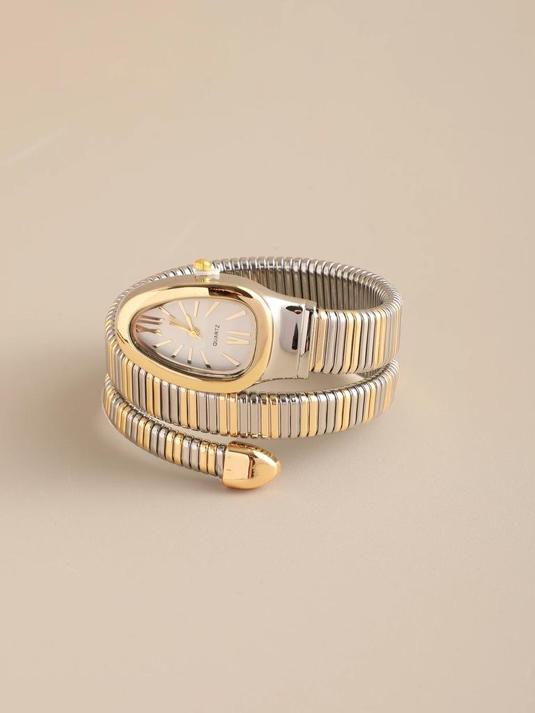 1 Stück-Hochwertige und modische Damen-Legierungsuhr mit Schlangenkopfgehäuse, exquisite und luxuriöse Quarz-Damenuhr