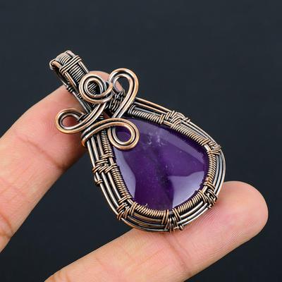 Amethyst-Edelstein, reiner Kupferdraht, umwickelt, handgefertigter Anhänger, Schmuck, Geschenk