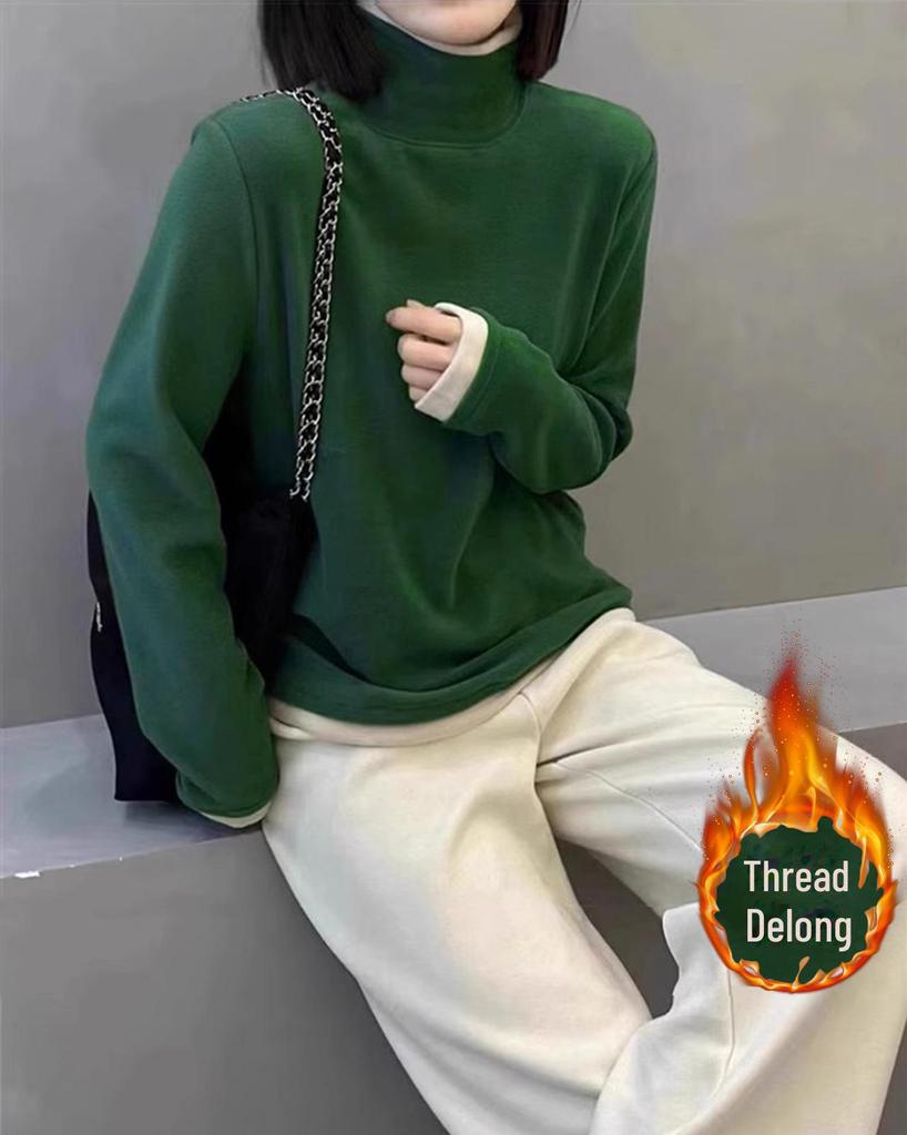 280g Gerippter Deutscher Samt Hong Kong Stil Zwei-in-Eins Langarmshirt, Herbst/Winter, Vielseitiges Mutterkleid.