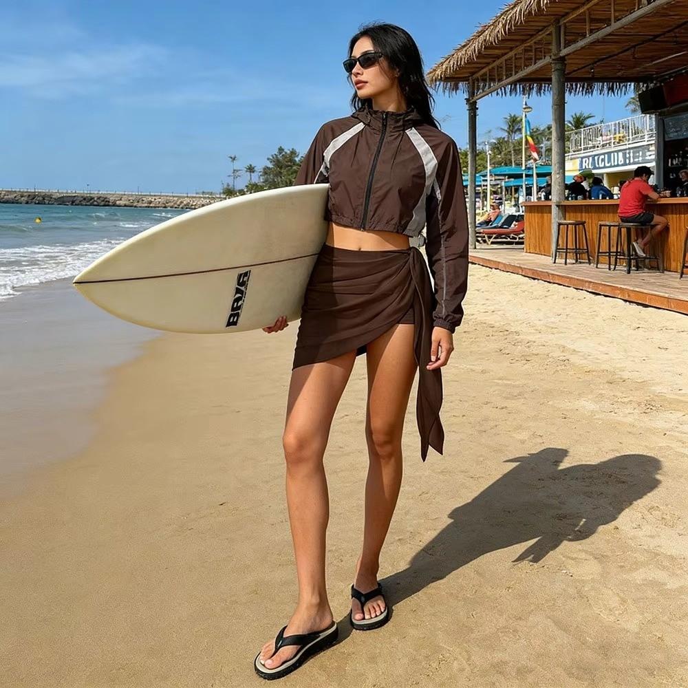Sexy Solid Color Women Beach Skirt Short Strap Design Bikini Skirt Sheer Swimming Skirt Summer Vacation