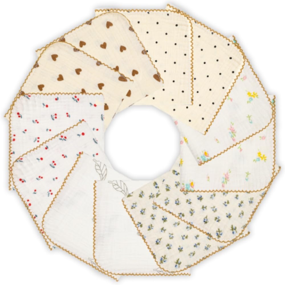

Gauze Gauze Baby Bibs Gauze of 12 with Floral Handkerchiefs, Towels, - 2-Ply Handkerchiefs, 100% Cotton, 3030cm (Pack Fleece, Print)