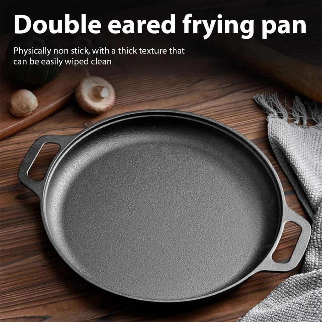 Multifunctional Cast Iron Frying Pan Non-stick Pan for Pizza Barbecue Pancakes Steak Compatible with All Cookers for Home Outdoo