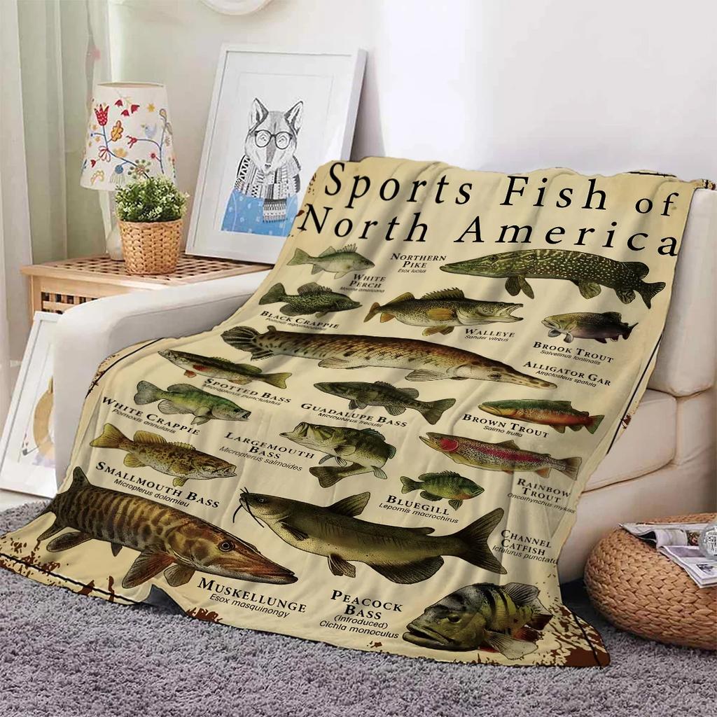 1 Stück Nordamerikanischer Fischdruck verdickte Flanelldecke warm hautfreundlich weich Sofa Bett Decke maschinenwaschbar vier Jahreszeiten