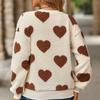 Women's Cozy Fleece Sweatshirt with Heart Print Long Sleeve Crew Neck Casual Fall/Winter Pullover
