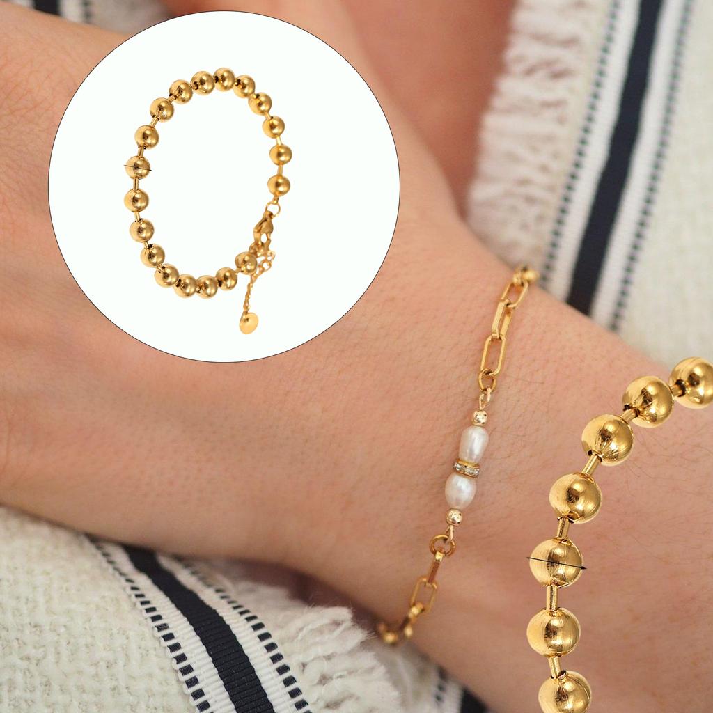 Unique Round Bead Chain Bracelet Sturdy Stainless Steel Jewelry With Smooth Finishes And Versatile Look